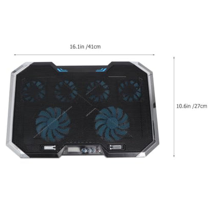 Silent Laptop Cooling Pad and Quiet Cooling Design with 6 Fans and Adjustable Height Stand, Black Portable Laptop Cooler with Dual USB Ports, LED Display for Gaming and Office