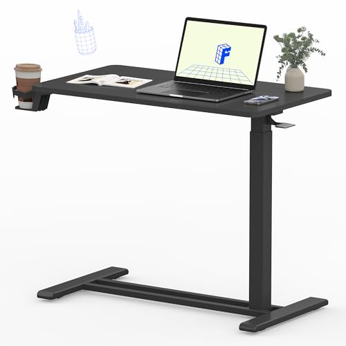 FLEXISPOT 32" Mobile Standing Desk Pneumatic Lift Computer Workstations | Computer workstation desk with hidden wheels,Laptop Rolling Cart for home office and small spaces.31.5"W x 15.7"D,Black - color: Pure Black, size: 32x18