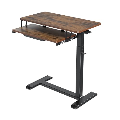 ETHU Overbed Table with Wheels, Upgrade Medical Table with Drawer, Hospital Bed Table, Workstation Desk, Adjustable Overbed Bedside Rolling Laptop Desk, Walnut - color: Walnut