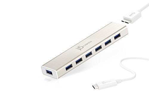 j5create USB Type-C to 7-Port USB 3.0 Data Hub with 3 ft Extended Cable | 20W Power Adapter Included] for Mac, MacBook, Windows, Laptop, Surface, XPS, Chromebook, PC (JCH377)