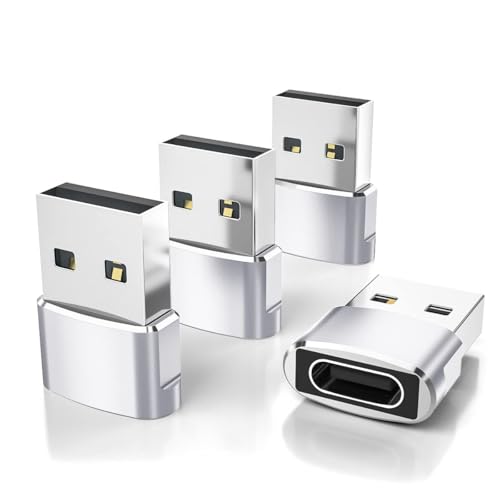 Elebase for Samsung Galaxy Tab S10 Adapter,USB to USB C Adaptor 4Pack,Type C Female to A Male Cable Converter for Tab S9 S8 A9 A8 Lite,S25 S24 S23 S22,Note 20 10 9 8,A55 A54 A35 A34 A23 A25 A15 A14 5G - color: Silver