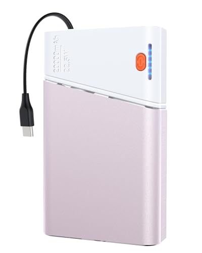 Aaoyun Portable Charger Power Bank, 20000mAh 22.5W PD Fast Charging Powerbank with Built-in USB C Cable, External Phone Battery Pack for iPhone 17/16/15 Samsung S24 Android etc, Pink - color: Pink-20000mah