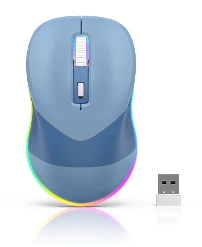 PEIOUS Wireless Jiggler Mouse for Laptop Keeps Computer Awake, Light Blue | 2-in-1 rechargeable LED mouse with jiggler mode, random movement, On/Off control, and plug-and-play USB - color: Blue