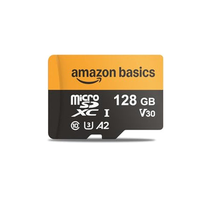 Amazon Basics 128GB microSDXC Memory Card with Adapter for Smartphones, Drones, Cameras, Full HD, Read Speed Up to 200MB/s, 1-Pack - size: 128GB
