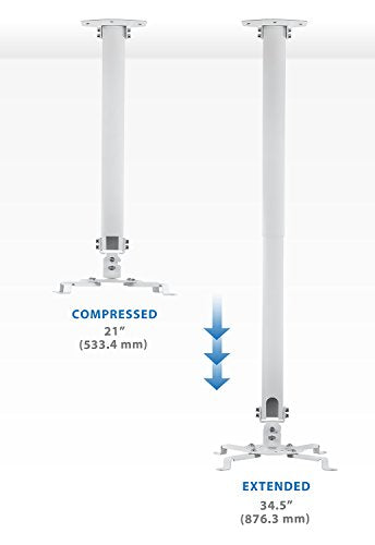Mount-IT! Projector Ceiling Mount [30 lbs Capacity] Universal Bracket | 360 Full Motion with Tilt and Swivel Rotate | Adjustable Pole Height from 21-34.5 Inches, Extendable Arms (White | Long) - style: Long