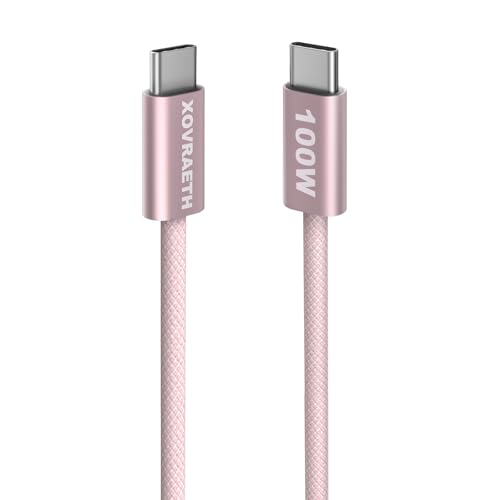 USB C to USB C Cable, 10ft, 100W PD 5A Fast Charging Cord, Aluminum Connector & Nylon Braided Type C Charger Cord for iPhone 17/16/15, MacBook Air/Pro, iPad Pro, Samsung S25/S24/S23, Pixel 10(Pink) - color: Pink, size: 10FT