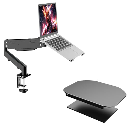 Pholiten Laptop Desk Mount with Gas Spring Arm+Steel Bracket Plate Reinforcement for Glass Desk