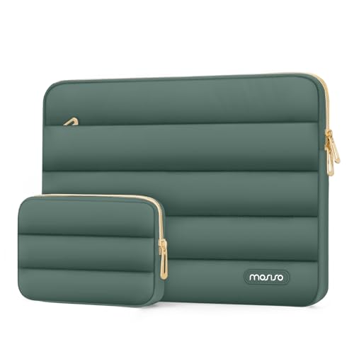 MOSISO Laptop Case 13.3 inch,13-13.3 inch Puffy Laptop Sleeve Compatible with MacBook Neo/Air 13.6 M5 M4 M3 M2 M1/Pro 13/14,HP Dell ASUS Lenovo,Polyester Horizontal Bag with Small Case,Emerald Green - color: Emerald Green, size: 13.3 inch