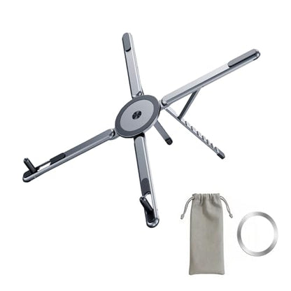 3-in-1 Magnetic Foldable Laptop Stand for Phone Tablet and Laptop | Aluminum Alloy, Die-casting,Ergonomic, 8-Level Adjustable Height, Portable, For Home Office and Travel - color: Grey