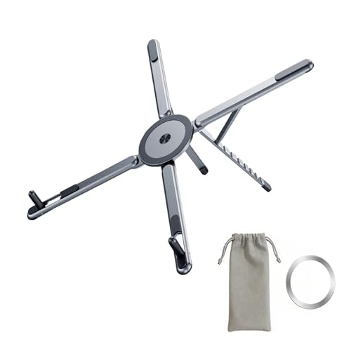 3-in-1 Magnetic Foldable Laptop Stand for Phone Tablet and Laptop | Aluminum Alloy, Die-casting,Ergonomic, 8-Level Adjustable Height, Portable, For Home Office and Travel - color: Grey