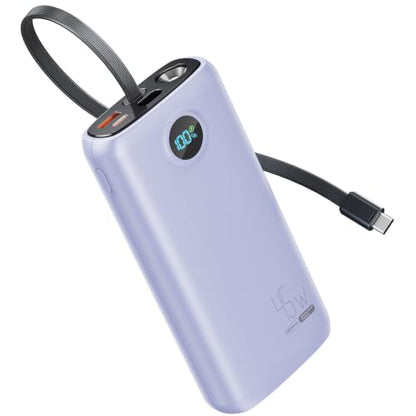 DIAMUAR Portable Charger 20000mAh 45W, Built in USB C Cable, 3W Flashlight | Fast Charging, Digital Display, 3 Ports, All-Day Power, Travel-Ready, for iPhone 17/16/15, Tablet, Laptop, Camping Essentials - color: Purple