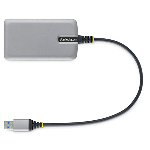 StarTech 4-Port USB-A Hub 5Gbps with Aux Power, 1ft Cable (5G4AB-USB-A-HUB) | USB 3.0, USB Powered, Host to 4x USB-A, Optional auxiliary power input, Portable desktop laptop expansion, 30cm reach