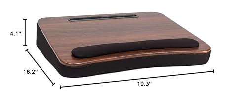 Multi Tasking Lap Desk with Memory Foam Cushion | Tablet Slot | Fits Laptops Up to 17" | Tablets Up to 9.6" | Black | Walnut Wood Top | Computer Lap Tray