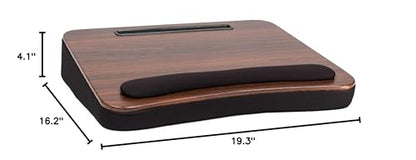 Multi Tasking Lap Desk with Memory Foam Cushion | Tablet Slot | Fits Laptops Up to 17" | Tablets Up to 9.6" | Black | Walnut Wood Top | Computer Lap Tray