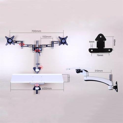 Monitor Stand Wall Mount Workstation, Sit Stand Dual Monitor Mount for 15''-27'' Screens, Adjustable Wall Mount Dual Monitor Arm with Foldable Keyboard Tray Monitor Stand Desk arm(450mm) - size: 450mm