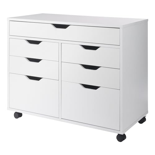 Winsome Halifax Mobile Storage Cabinet with Doors & Drawers, Stylish & Functional Home Storage Cabinet for Filing, Kitchen Organization, Moveable Furniture for Office, Dorms, Apartments - color: White, style: 2 Doors, 4 Drawers, 1 Wide Drawer