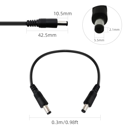 DC5.5x2.1mm 12V Male to Male Cable 18AWG Male to Male Extension Cable 12V Emergency Power 5521 Connector(1ft-2pcs)