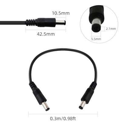 DC5.5x2.1mm 12V Male to Male Cable 18AWG Male to Male Extension Cable 12V Emergency Power 5521 Connector(1ft-2pcs)