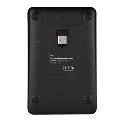 2.4G USB Numeric Keypad, 2 in 1 Mini Portable Numpad with LCD Display and USB Receiver and Calculator Function, Support Solar Power and 2 AAA Batteries