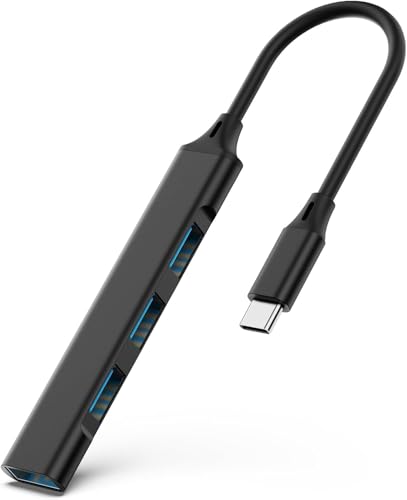 USB C to USB Hub Adapter, 4 Port (1 USB 3.0 + 3 USB 2.0), 5Gbps High Speed Data, Slim Aluminum Type C Hub for MacBook & USB-C Laptops (Black) - color: Black