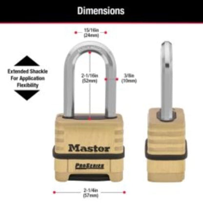 Master Lock ProSeries Combination Padlock Commercial Grade Lock 1175LHSS | Heavy Duty Resettable Combination Padlock For Construction Sites, Gates, Tools, Storage, Fences, 2-1/4-inch Wide Brass Lock