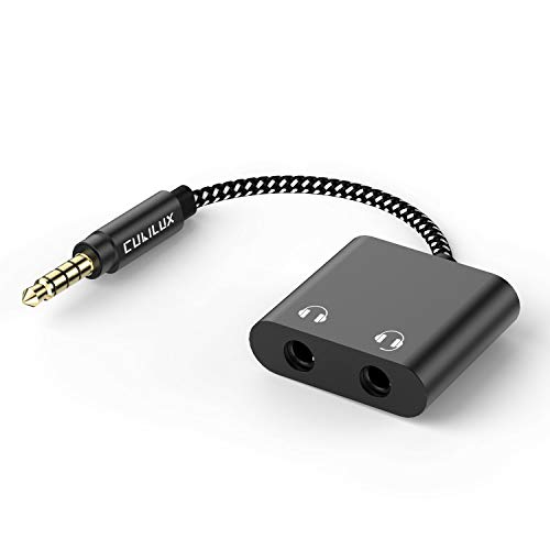 Cubilux 3.5mm to Double Audio Jack Headphone Sharing Splitter Compatible with MacBook iPad iPod, Smartphone, Computer, Laptop, Tablet, MP3, 2-Way 3.5 mm Earphone Ports Adapter, Dual Headsets Connector - color: Black