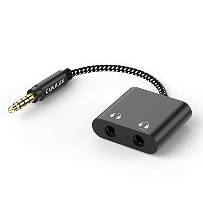 Cubilux 3.5mm to Double Audio Jack Headphone Sharing Splitter Compatible with MacBook iPad iPod, Smartphone, Computer, Laptop, Tablet, MP3, 2-Way 3.5 mm Earphone Ports Adapter, Dual Headsets Connector - color: Black