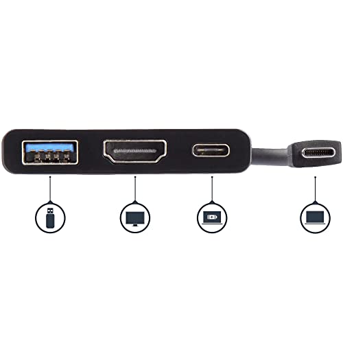 StarTech USB-C to HDMI Adapter, 4K 30Hz, Thunderbolt 3, USB 3.0, 60W PD | USB-C adapter converter, Backed for 3 years, Free lifetime 24/5 multilingual tech support, Compact for IT pros - style: 60W Power Delivery | 1x USB-A 3.0 | HDMI