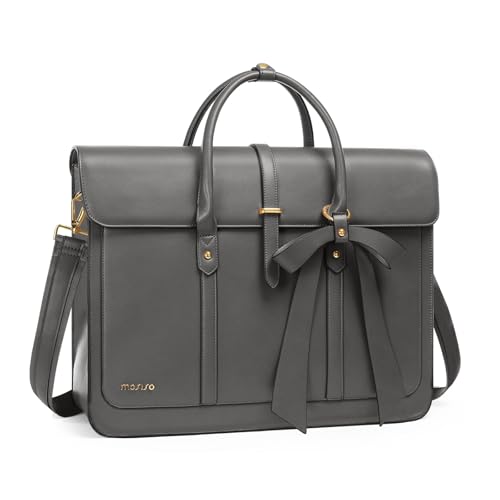 MOSISO Laptop Bag for Women, PU Leather Laptop Shoulder Bags | Messenger Bags Convertible Backpack Casual Handbag Work Briefcase Travel Computer Bag with Bowknot - color: Gray, size: 16 inch