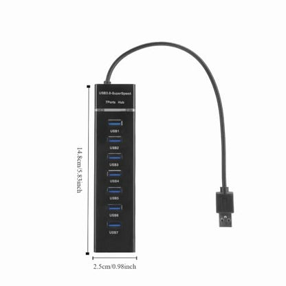 USB 3.0 Hub 7 Port – High Speed 5Gbps Data Transfer Hub Splitter with Blue LED Indicator, DC 5V Power Adapter for Laptop PC