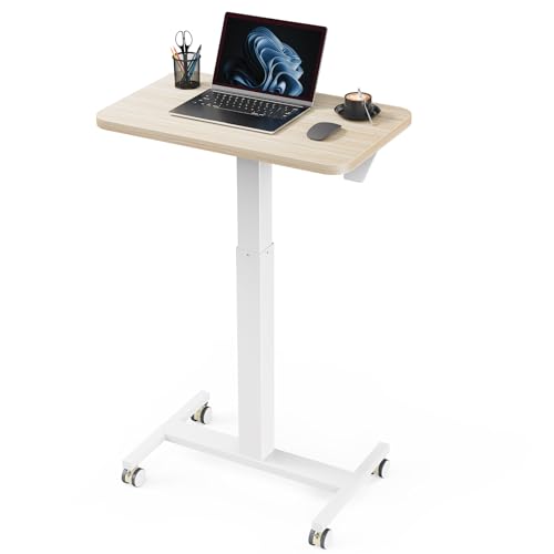 Marsail Mobile Standing Desk, Wider Height Adjustable Computer Desk, Rolling Sit Stand Desk with 4 Lockable Wheels, Ergonomic Desk for Home Office and Classroom, Natural - color: Natural, size: 25x15 Inch