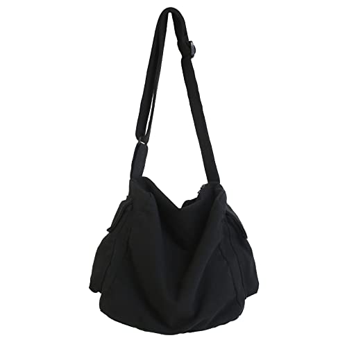 KlaOYer Canvas Messenger Bag Large Hobo Bag Crossbody Shoulder Bag Tote Bag with Pocket for Women and Men - color: Black 2