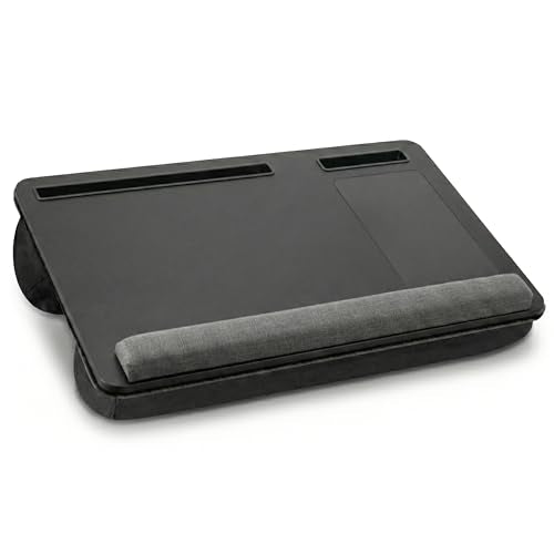 Lap Desk with Soft Cushion – Portable Laptop Desk for Bed, Couch & Home Office, Removable Mouse Pad & Anti-Slip Strip for 17 inch Laptop (Large, Wood and Black) (Black)
