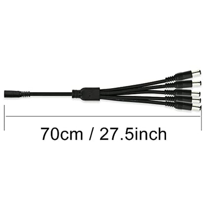 GINTOOYUN DC 5.5mm x 2.1mm Splitter Cable, 1 Female to 5 Male DC Splitter Adapter 12V DC Power Extension Cable for LED Strip Light, CCTV Security Camera 0.7m (1 to 5 Way)