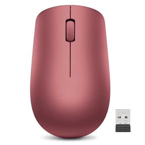 Lenovo 530 Full Size Wireless Computer Mouse for PC, Laptop, Computer with Windows - 2.4 GHz Nano USB Receiver - Ambidextrous Design - 12 Months Battery Life - Cherry Red - color: Cherry Red