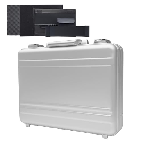 Aluminum Storage Case with Customizable Foam and TSA Locks | 3-in-1 Modular Interior, Professional Briefcase for Men & Women, Organizer & Divider for Documents, Electronics & Tools - color: Silver, size: 14.6 x 10.6 x 4.5 inch