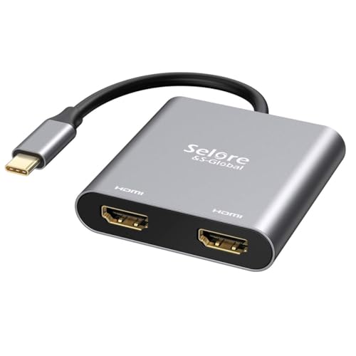 Selore&S-Global USB C to Dual HDMI Adapter 4K @60hz, Type C to HDMI Converter for MacBook Pro Air 2020/2019/2018,LenovoYoga 920/Thinkpad T480,Dell XPS 13/15/17,etc - color: Grey