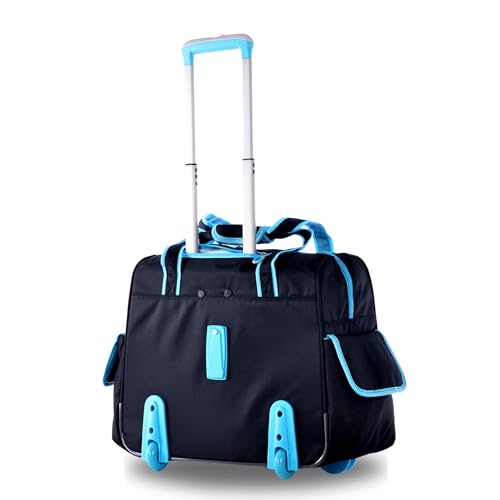 Olympia U.S.A. Deluxe Lightweight Rolling Overnighter Case Overnight Laptop Bag Weekender Travel Carry-On Suitcase Luggage with Wheels and Adjustable Push-Down Handle - color: Black/Blue