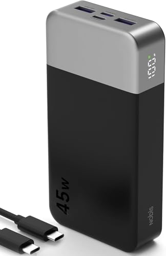 NOBIS Portable Charger,20000mAh 45W Power Bank Fast Charging, Battery Pack with 2 USB-C (in/Out) & 2 USB-A, Digital Display & Small Current Mode, Compatible with Phone 17 S25 Tablet - color: Black