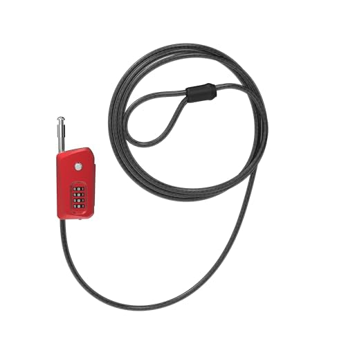 6ft Python Cable Lock for Bike, Bicycle, Electric Scooter, Trail Camera, 4 Digit Combination Lock Outdoor Use, Heavy Duty Anti Theft, Retractable Locking Cable for Trail Cam, eBike, Kayak - color: Red