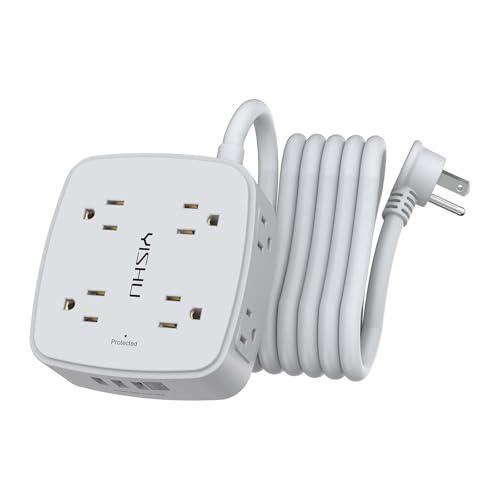 10 Ft Surge Protector Power Strip - 8 Widely Outlets with 4 USB Ports, 3 Side Outlet Extender with 10 Feet Extension Cord, Flat Plug, Wall Mount, Desk USB Charging Station, ETL, Grey - color: Grey, size: 10 Ft
