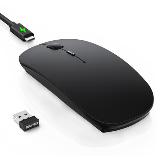 TECKNET Bluetooth Wireless Mouse for Laptop, Rechargeable Silent Computer Mouse (Bluetooth 5.2/3.0 & 2.4G), Ultra-Thin, 6-Level Adjustable 4800 DPI Bluetooth Mouse for Mac OS, iPad, Windows, Android - color: black