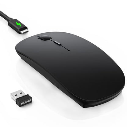 TECKNET Bluetooth Wireless Mouse for Laptop, Rechargeable Silent Computer Mouse (Bluetooth 5.2/3.0 & 2.4G), Ultra-Thin, 6-Level Adjustable 4800 DPI Bluetooth Mouse for Mac OS, iPad, Windows, Android - color: black
