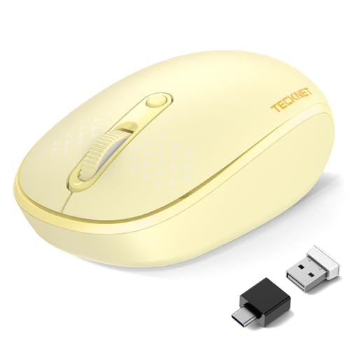 TECKNET Bluetooth or 2.4GHz Wireless Silent Mouse,Multiple Colors Available | 4 Buttons Portable Cordless Mice for Chromebook, Laptop, PC, Mac - color: Yellow