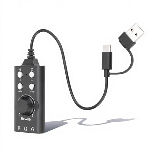 Tangxi USB/USB C to 3.5mm Audio Jack Adapter, External Stereo Sound Card with Volume Control, Virtual 7.1 Surround Sound, Bluetooth 5.0, Plug and Play