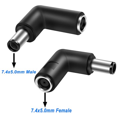 MEIRIYFA Laptop Power DC 7.4mm X 5.0mm Adapter Male to Female Connector 90 Degree Angle Converter for Hp Laptop 2Pcs