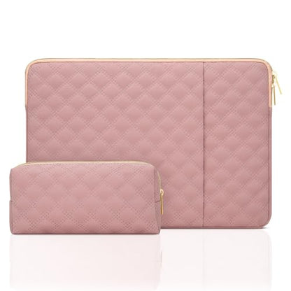 14 Inch Laptop Sleeve Case with Pocket & Accessory Bag, Pink | Compatible with 14 inch MacBook Pro M1 M2 M3 M4 M5 Laptop Computer, Waterproof Polyester Elegant Laptop Carrying Case - color: Pink, size: 14 Inch