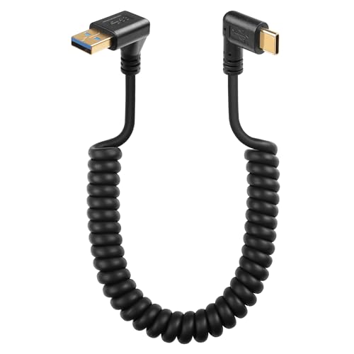 SinLoon 90 Degree USB Type C Spring Cable 5Gbps Retractable USB3.0 to USB C Charging Cable and Data Transfer for Phone, Tablet, Other USB C Devices (Up) - style: Up