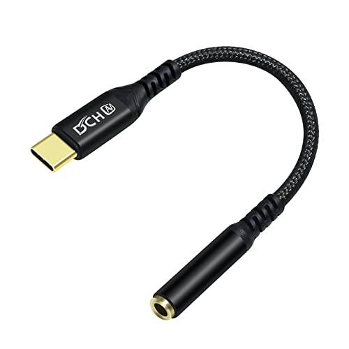DCHAV USB C to 3.5mm Audio Adapter USBc to 3.5 mm Headphone Jack Type C Aux Cord Braided Male to Female Dongle DAC Chip for Android Phone Tablet Laptop Speaker Headset Microphone Car Stereo, Black - color: Black, size: male to female