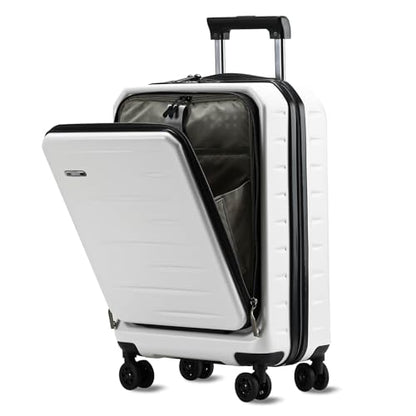 CENSIEN 20 Inch Carry On Luggage 22×14×9 Airline Approved with Front Pocket | Front Opening with Laptop Pocket,Lightweight ABS+PC Hard Shell Suitcases,360° Spinner Wheels,TSA Lock,YKK Zipper,White - color: White, size: 20 Inch